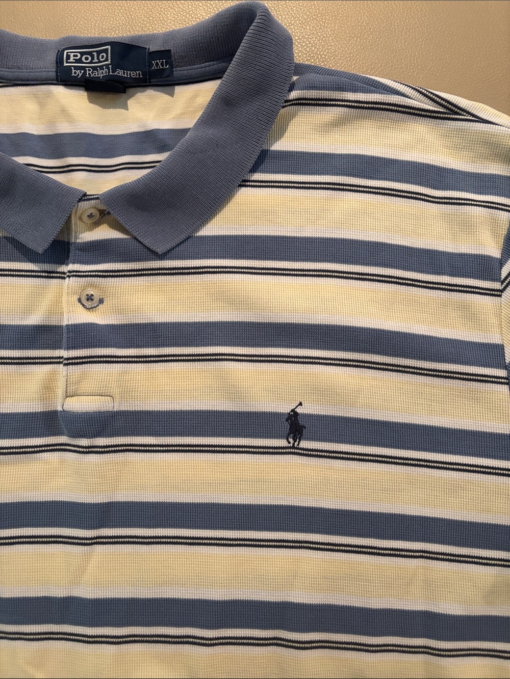 Polo by Ralph Lauren Blue & Pale Yellow Striped Polo Shirt